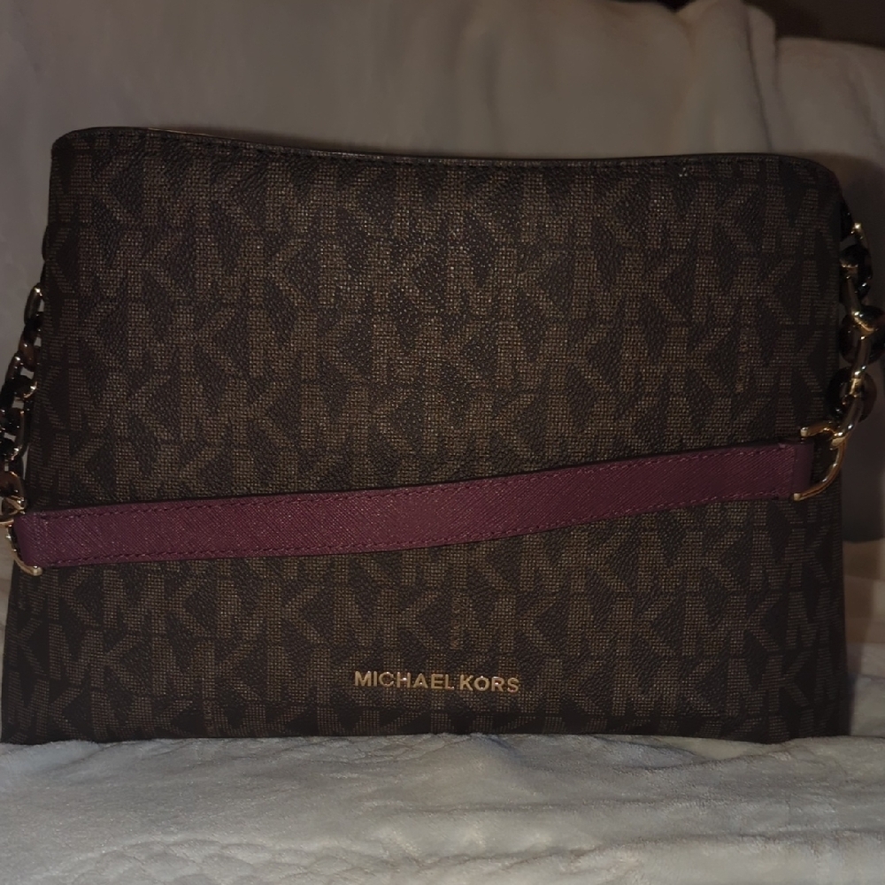 Michael Kors Brown and Purple Shoulder Bag with Chain Strap